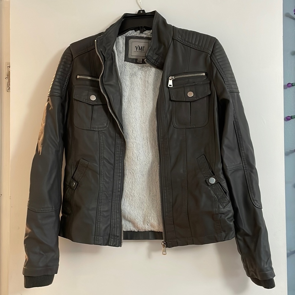 Gray Leather Jacket - Size Small